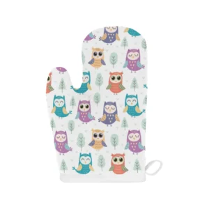 Cute Owl Pattern Heat Resistant Oven Mitts Pot Holders Set