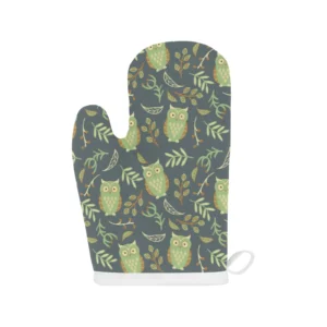 Cute Owls Leaves Pattern Heat Resistant Oven Mitts Pot Holders Set