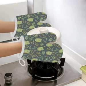 Cute Owls Leaves Pattern Heat Resistant Oven Mitts Pot Holders Set