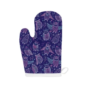 Cute Owls Pattern Boho Style Ornament Heat Resistant Oven Mitts Pot Holders Set