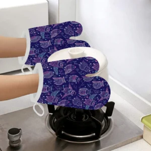 Cute Owls Pattern Boho Style Ornament Heat Resistant Oven Mitts Pot Holders Set
