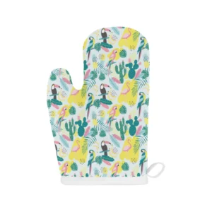 Cute Parrot Toucan Flamingo Cactus Exotic Leaves Heat Resistant Oven Mitts Pot Holders Set