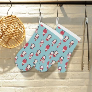 Cute Penguin Christmas Design Pattern Heat Resistant Oven Mitts Pot Holders Set