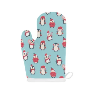 Cute Penguin Christmas Design Pattern Heat Resistant Oven Mitts Pot Holders Set
