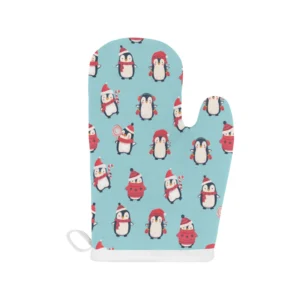 Cute Penguin Christmas Design Pattern Heat Resistant Oven Mitts Pot Holders Set