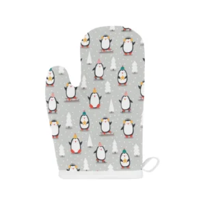 Cute Penguin Christmas Pattern Heat Resistant Oven Mitts Pot Holders Set