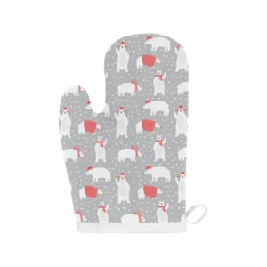 Cute Polar Bear Christmas Snow Pattern Heat Resistant Oven Mitts Pot Holders Set