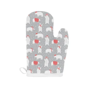 Cute Polar Bear Christmas Snow Pattern Heat Resistant Oven Mitts Pot Holders Set
