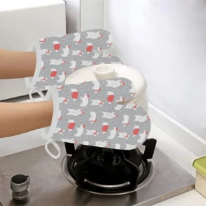 Cute Polar Bear Christmas Snow Pattern Heat Resistant Oven Mitts Pot Holders Set