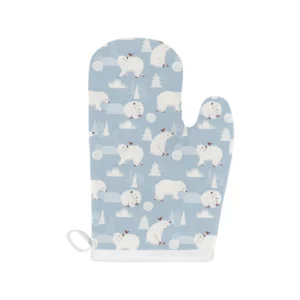 Cute Polar Bears Christmas Decoration Pattern Heat Resistant Oven Mitts Pot Holders Set