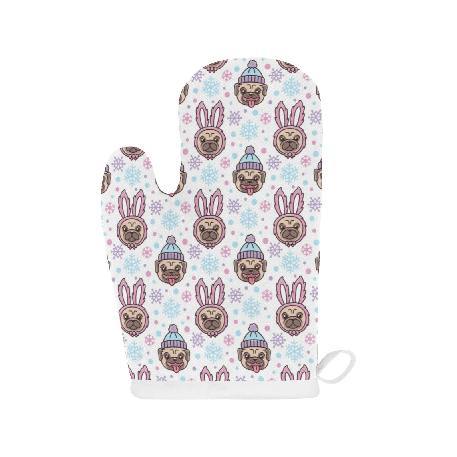 Cute Pug Hat Rabbit Costume Pattern Heat Resistant Oven Mitts Pot Holders Set Cute Pug Hat Rabbit Costume Pattern Heat Resistant Oven Mitts Pot Holders Set