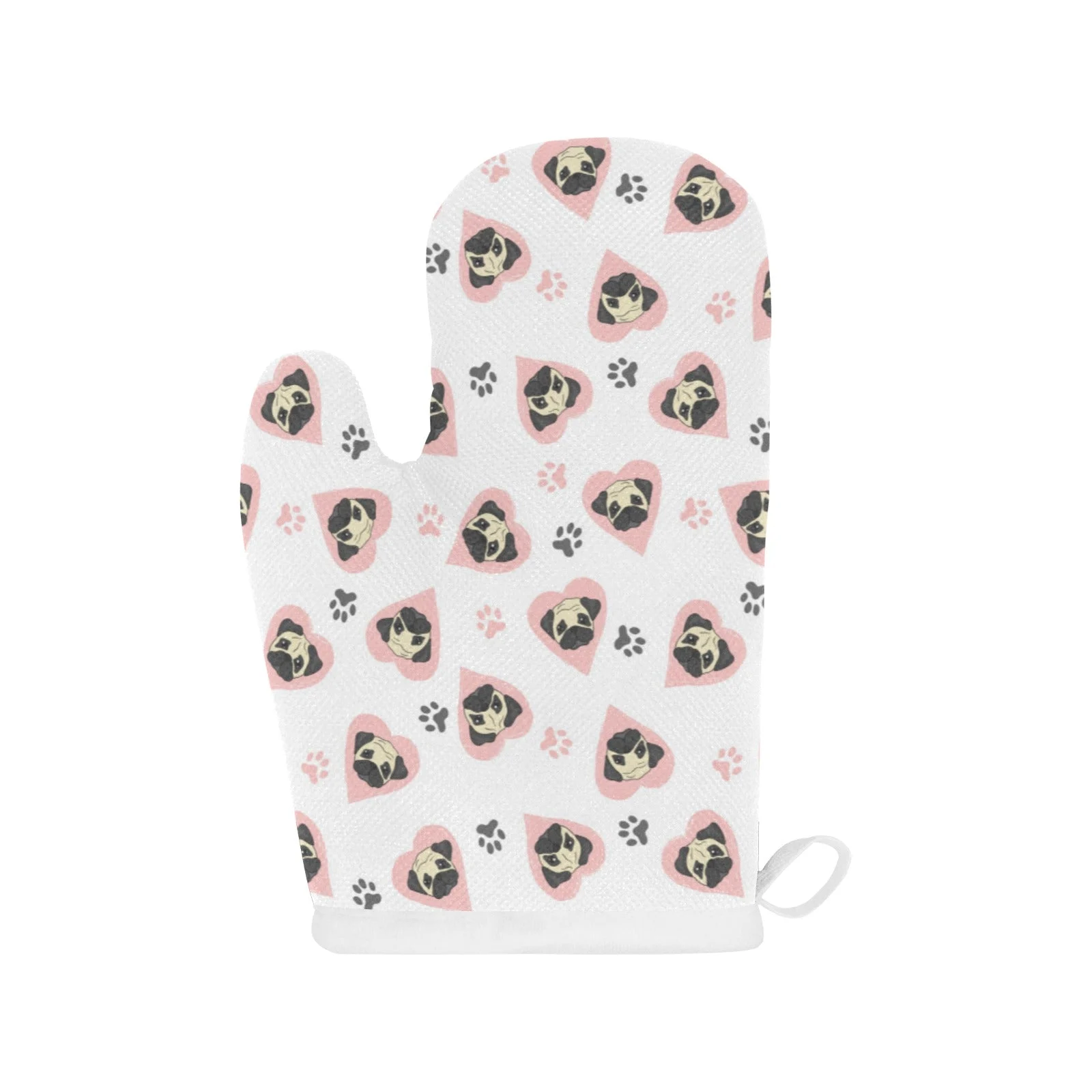 Cute Pugs Pink Heart Paw Pattern Heat Resistant Oven Mitts Pot Holders Set Cute Pugs Pink Heart Paw Pattern Heat Resistant Oven Mitts Pot Holders Set