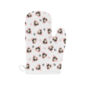 Cute Pugs Pink Heart Paw Pattern Heat Resistant Oven Mitts Pot Holders Set