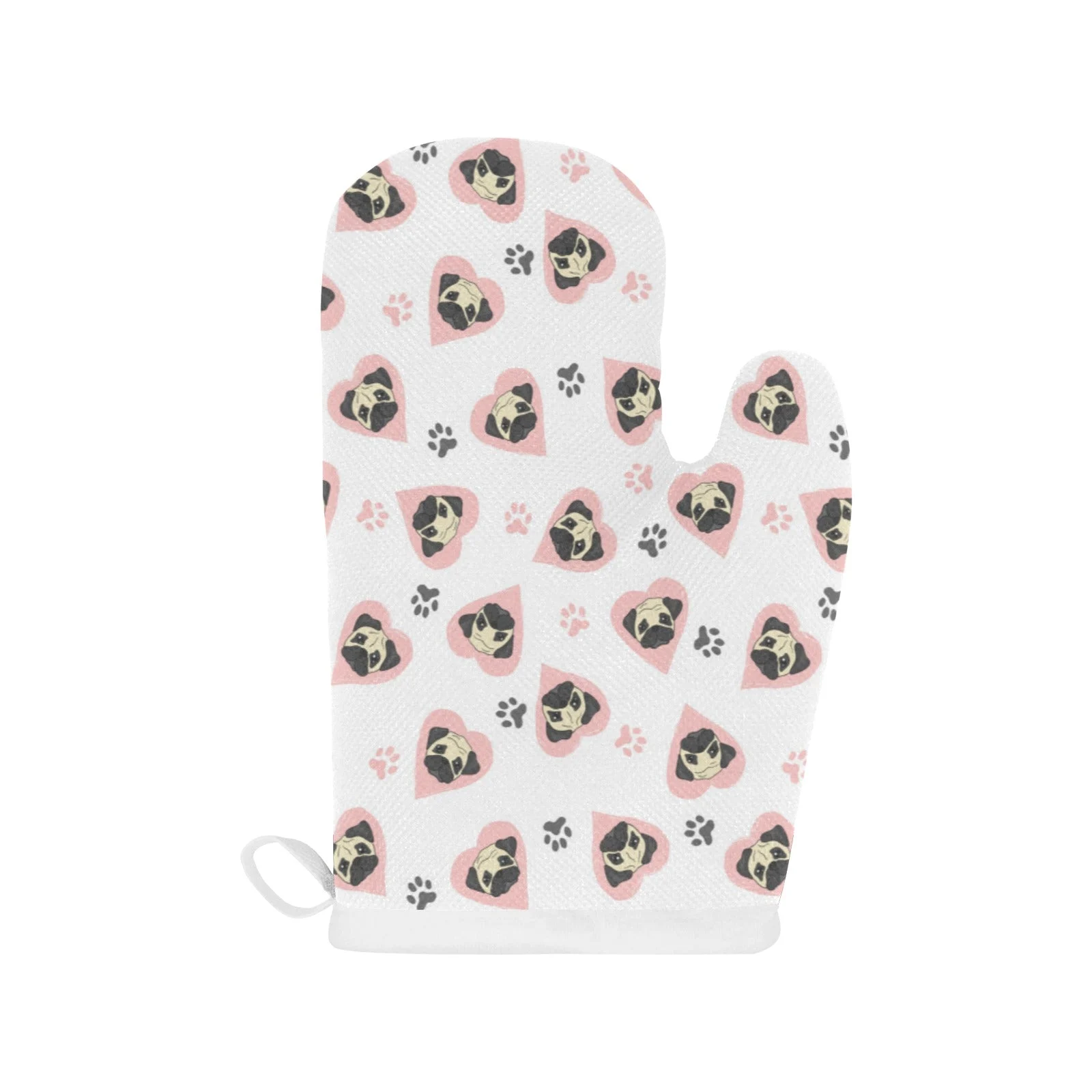 Cute Pugs Pink Heart Paw Pattern Heat Resistant Oven Mitts Pot Holders Set Cute Pugs Pink Heart Paw Pattern Heat Resistant Oven Mitts Pot Holders Set