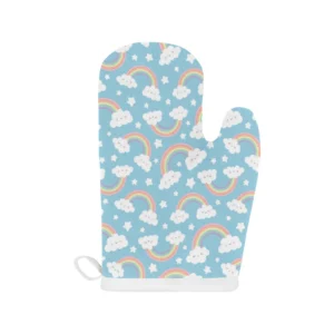 Cute Rainbow Cloud Star Pattern Blue Background Heat Resistant Oven Mitts Pot Holders Set