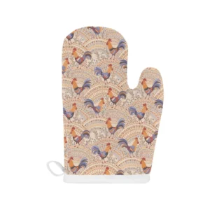 Cute Rooster Chicken Cock Floral Ornament Background Heat Resistant Oven Mitts Pot Holders Set