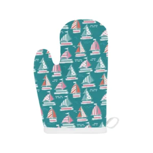 Cute Sailboat Pattern Heat Resistant Oven Mitts Pot Holders Set