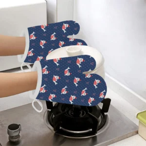 Cute Sea Lion Seal Christmas Hat Candy Cane Heart Heat Resistant Oven Mitts Pot Holders Set