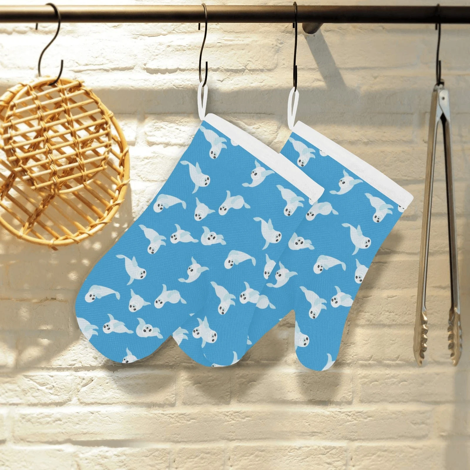 Cute Sea Lion Seal Pattern Background Heat Resistant Oven Mitts Pot Holders Set Cute Sea Lion Seal Pattern Background Heat Resistant Oven Mitts Pot Holders Set