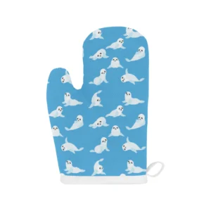 Cute Sea Lion Seal Pattern Background Heat Resistant Oven Mitts Pot Holders Set