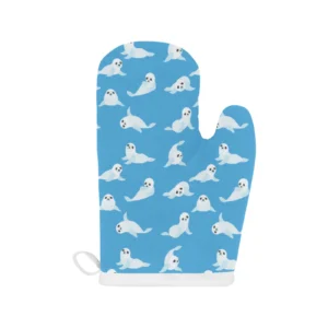 Cute Sea Lion Seal Pattern Background Heat Resistant Oven Mitts Pot Holders Set