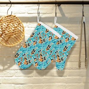Cute Sea Otters Fish Sea Urchin Pattern Heat Resistant Oven Mitts Pot Holders Set