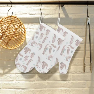 Cute Sea Otters Pattern Heat Resistant Oven Mitts Pot Holders Set