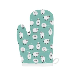 Cute Sheep Green Background Heat Resistant Oven Mitts Pot Holders Set