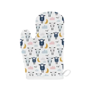 Cute Sleeping Sheep Moon Cloud Pattern Heat Resistant Oven Mitts Pot Holders Set