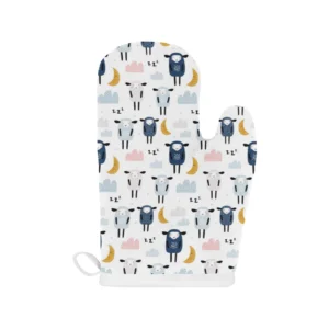 Cute Sleeping Sheep Moon Cloud Pattern Heat Resistant Oven Mitts Pot Holders Set