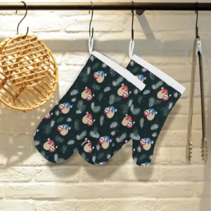 Cute Sloths Sleeping Christmas Ball Santa Hat Pattern Heat Resistant Oven Mitts Pot Holders Set