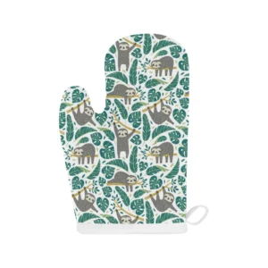 Cute Sloths Tropical Palm Leaves White Background Heat Resistant Oven Mitts Pot Holders Set