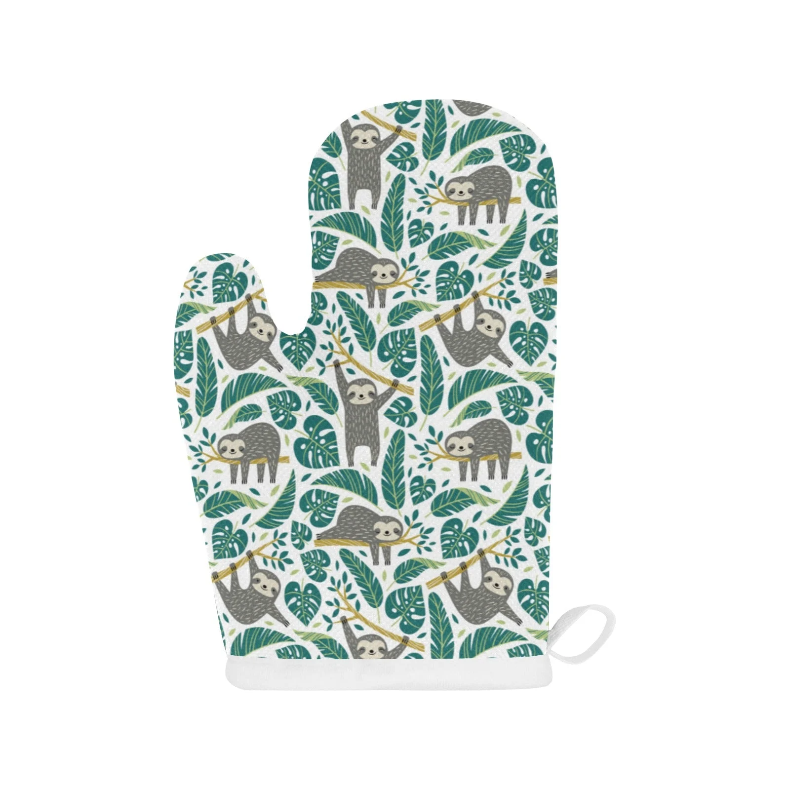 Cute Sloths Tropical Palm Leaves White Background Heat Resistant Oven Mitts Pot Holders Set Cute Sloths Tropical Palm Leaves White Background Heat Resistant Oven Mitts Pot Holders Set