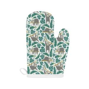 Cute Sloths Tropical Palm Leaves White Background Heat Resistant Oven Mitts Pot Holders Set