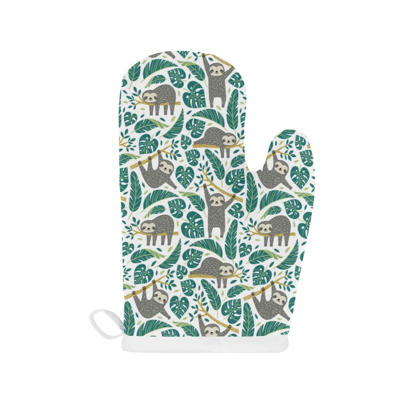 Cute Sloths Tropical Palm Leaves White Background Heat Resistant Oven Mitts Pot Holders Set Cute Sloths Tropical Palm Leaves White Background Heat Resistant Oven Mitts Pot Holders Set