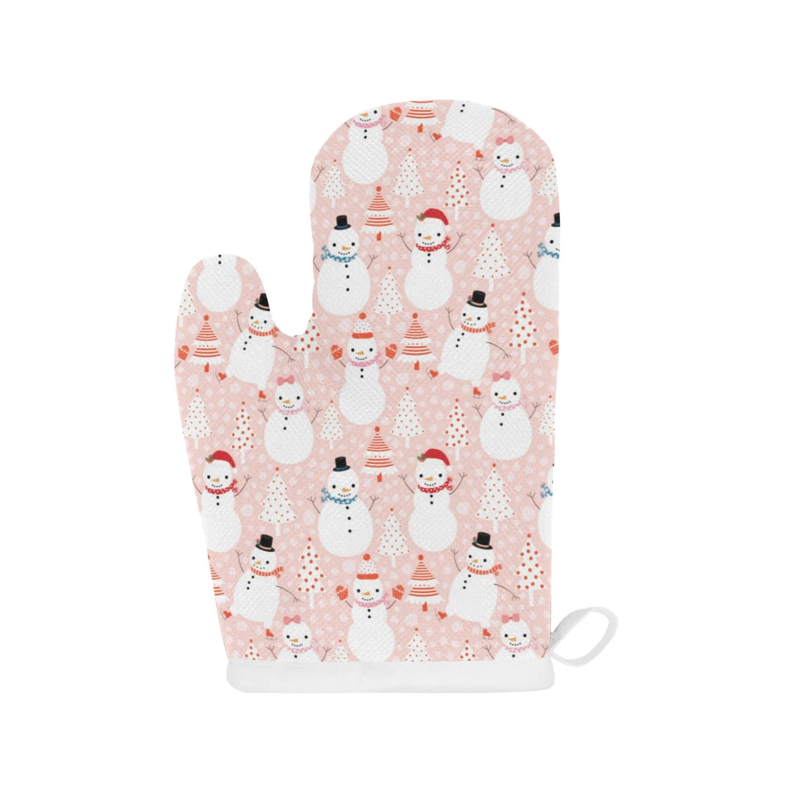 Cute Snowman Christmas Tree Snow Pink Background Heat Resistant Oven Mitts Pot Holders Set Cute Snowman Christmas Tree Snow Pink Background Heat Resistant Oven Mitts Pot Holders Set