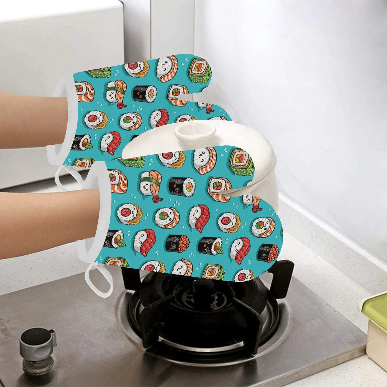 Cute Sushi Pattern Heat Resistant Oven Mitts Pot Holders Set Cute Sushi Pattern Heat Resistant Oven Mitts Pot Holders Set