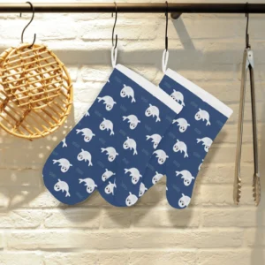 Cute White Baby Sea Lion Seal Pattern Heat Resistant Oven Mitts Pot Holders Set