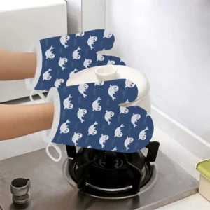 Cute White Baby Sea Lion Seal Pattern Heat Resistant Oven Mitts Pot Holders Set