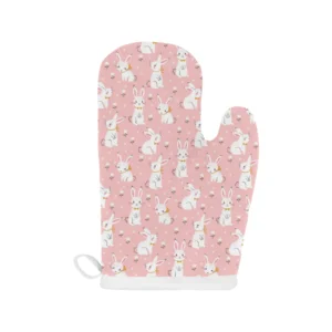 Cute White Rabbit Flower Pink Background Heat Resistant Oven Mitts Pot Holders Set