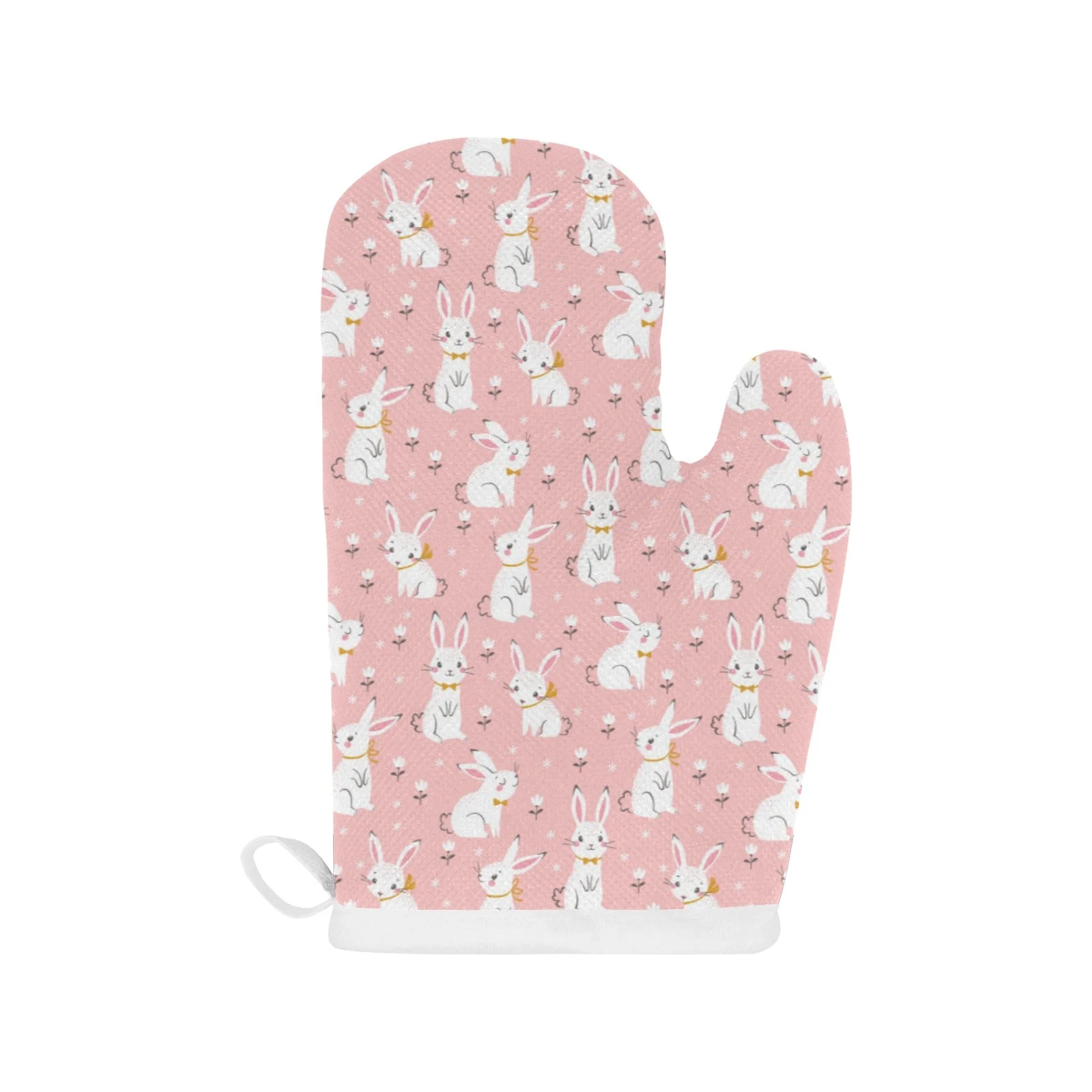 Cute White Rabbit Flower Pink Background Heat Resistant Oven Mitts Pot Holders Set Cute White Rabbit Flower Pink Background Heat Resistant Oven Mitts Pot Holders Set