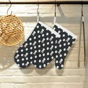 Cute White Rabbit Polka Dots Black Background Heat Resistant Oven Mitts Pot Holders Set