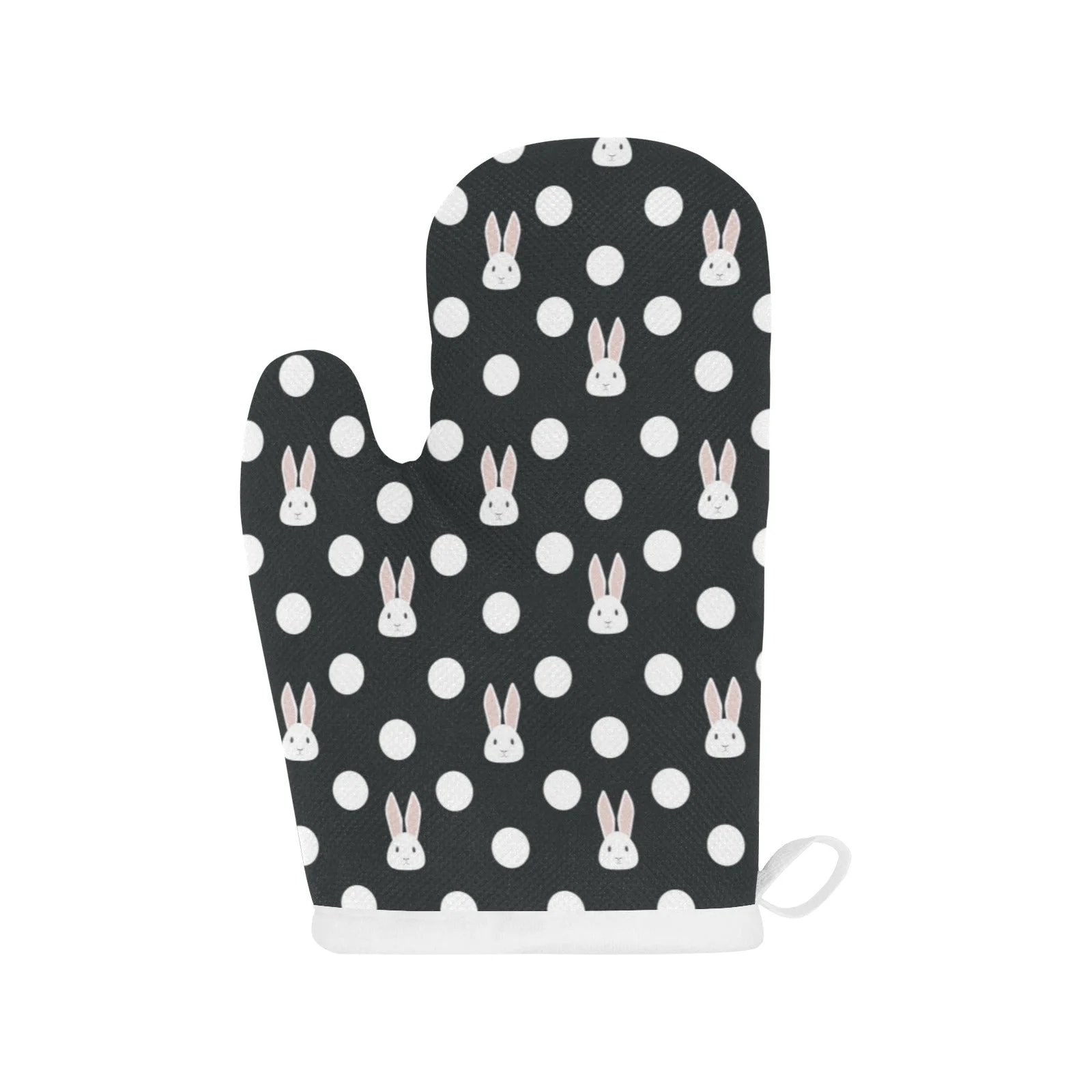 Cute White Rabbit Polka Dots Black Background Heat Resistant Oven Mitts Pot Holders Set Cute White Rabbit Polka Dots Black Background Heat Resistant Oven Mitts Pot Holders Set