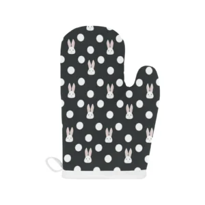 Cute White Rabbit Polka Dots Black Background Heat Resistant Oven Mitts Pot Holders Set