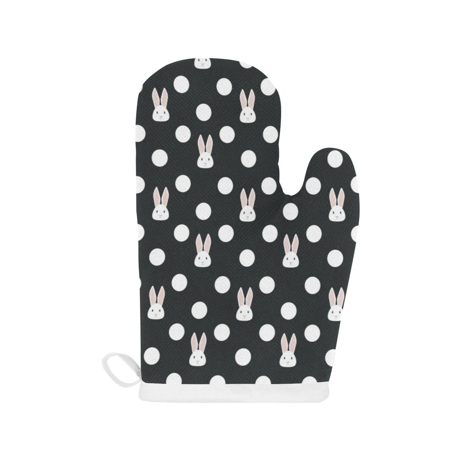 Cute White Rabbit Polka Dots Black Background Heat Resistant Oven Mitts Pot Holders Set Cute White Rabbit Polka Dots Black Background Heat Resistant Oven Mitts Pot Holders Set