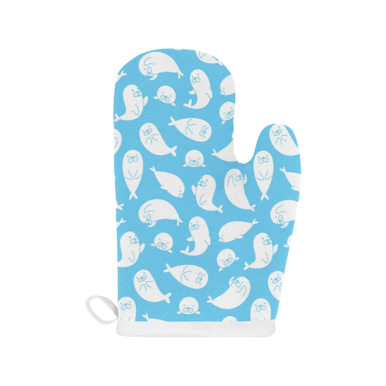 Cute White Sea Lion Seals Pattern Heat Resistant Oven Mitts Pot Holders Set Cute White Sea Lion Seals Pattern Heat Resistant Oven Mitts Pot Holders Set