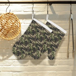 Dark Green Camouflage Pattern Heat Resistant Oven Mitts Pot Holders Set