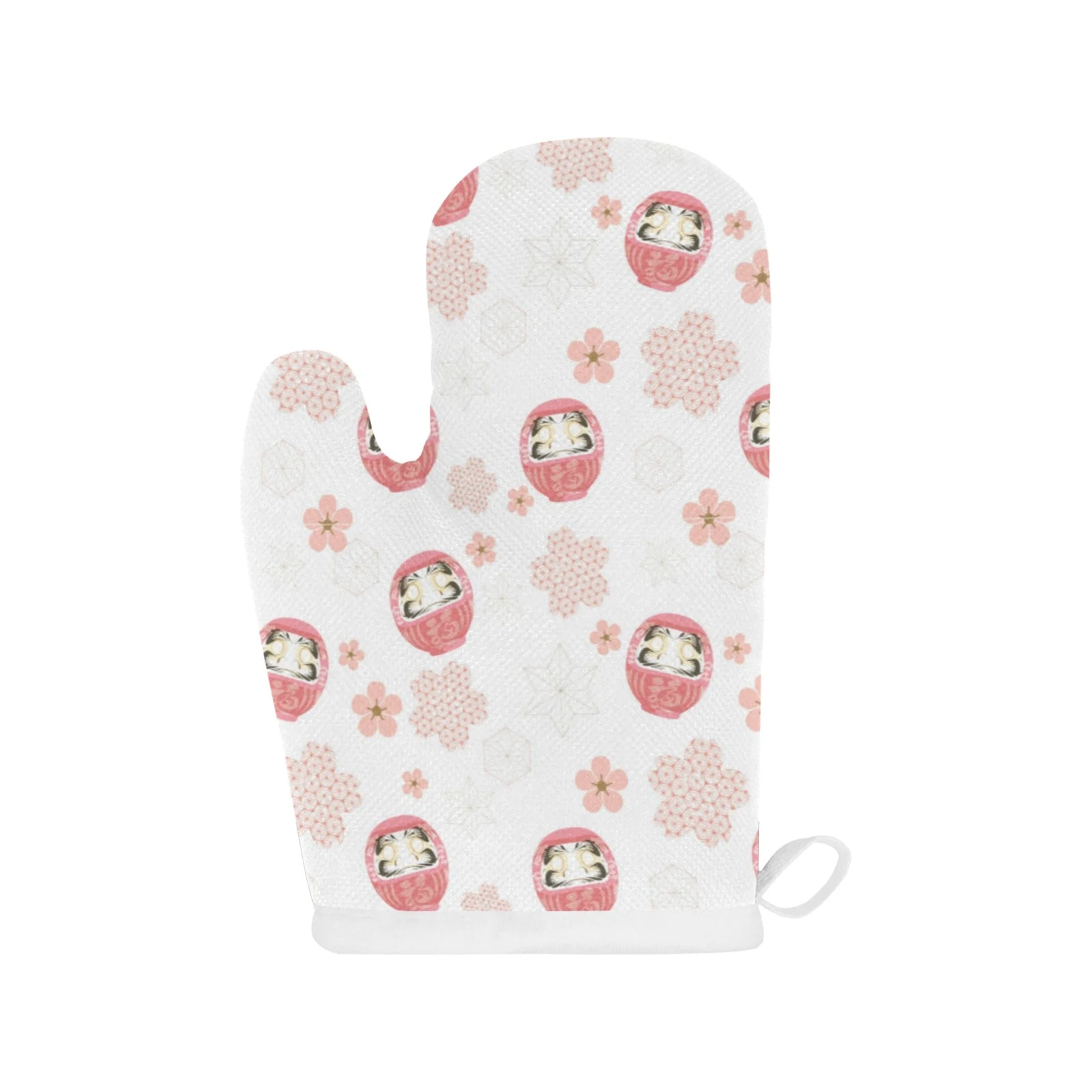 Daruma Japanese Wooden Doll Cherry Blossom Flower Heat Resistant Oven Mitts Pot Holders Set Daruma Japanese Wooden Doll Cherry Blossom Flower Heat Resistant Oven Mitts Pot Holders Set