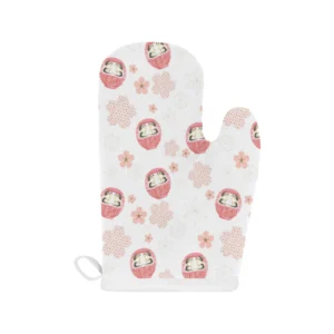 Daruma Japanese Wooden Doll Cherry Blossom Flower Heat Resistant Oven Mitts Pot Holders Set