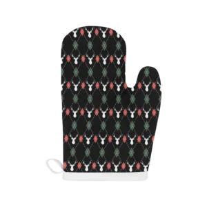 Deer Christmas New Year Pattern Argyle Heat Resistant Oven Mitts Pot Holders Set